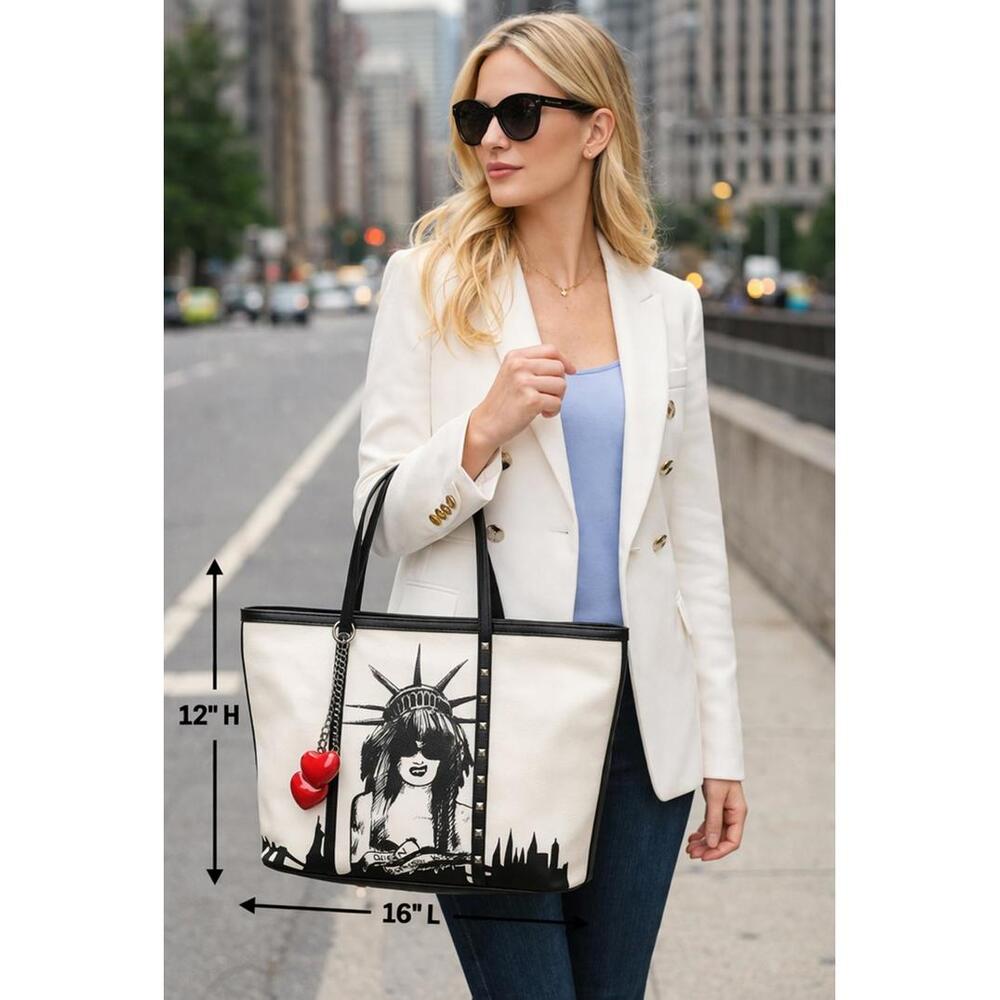 Betsey Johnson Hail Queen, Queen of New York Black and White Tote Bag w/ Charms